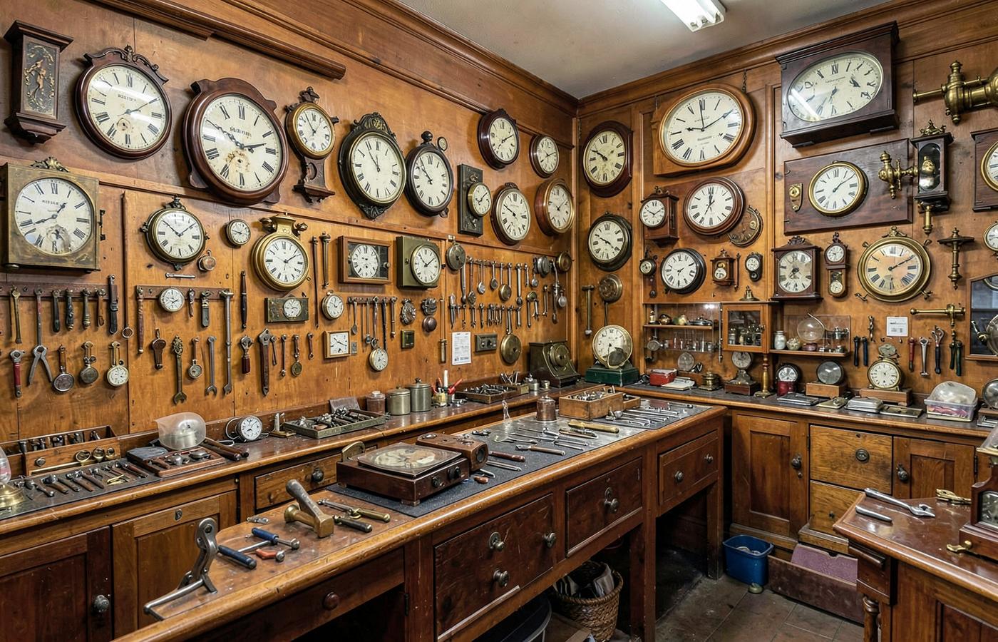 Inside the Annabellio Co. clock repair shop in Denton, Texas